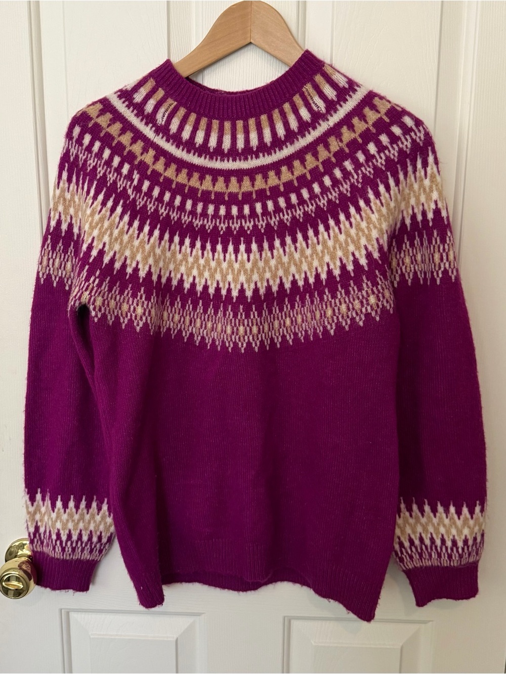 LOFT Magenta Fair Isle Crewneck Sweater